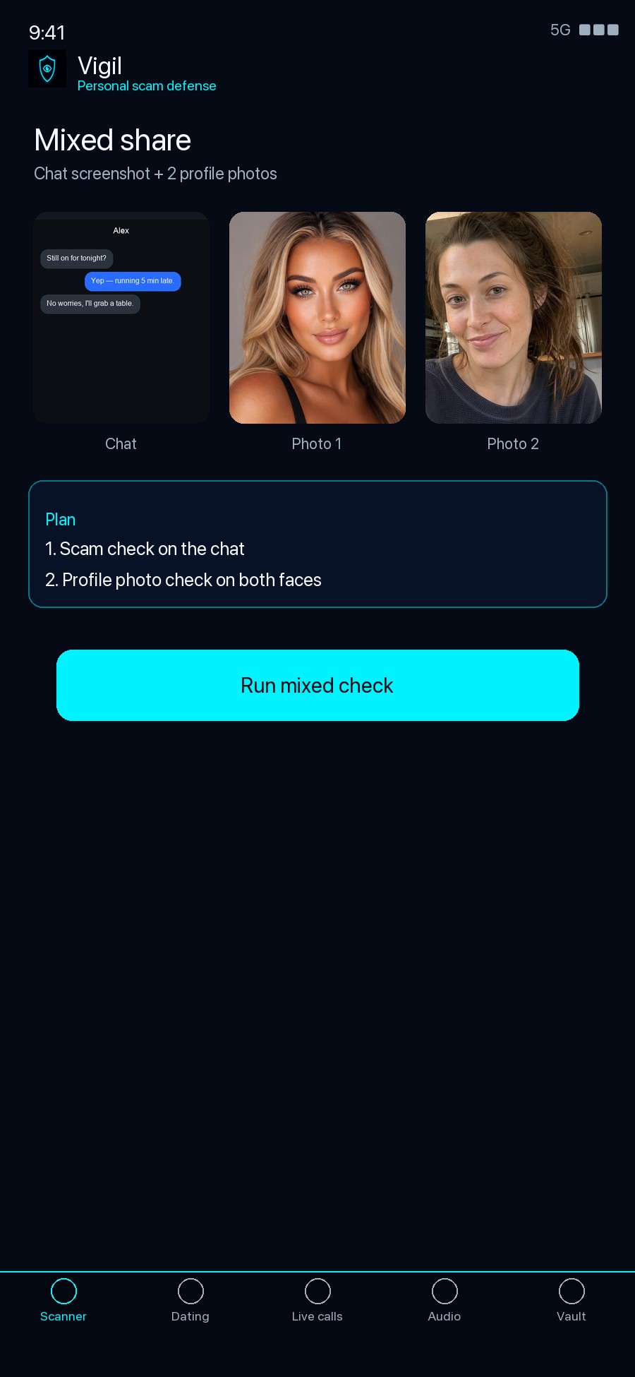 Mixed chat and photo share check