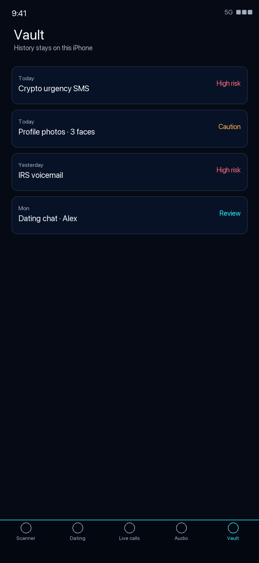 Vault history on device